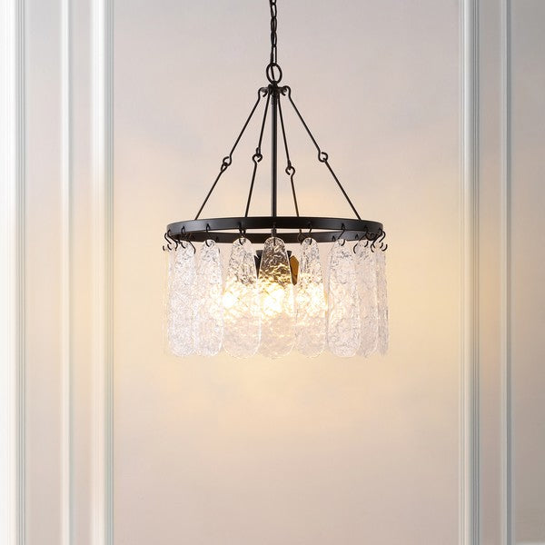 SELENE, 4 LIGHT, 20 INCH, BLACK/CLEAR, IRON/GLASS CHANDELIER