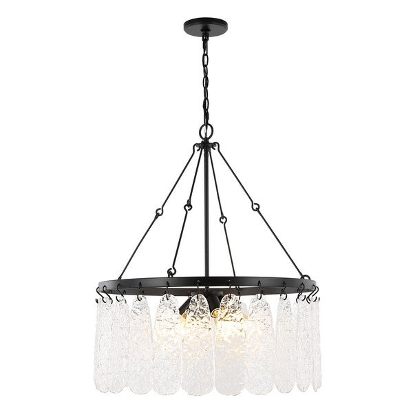 AREMYTHIA, 6 LIGHT, 25 INCH, BLACK/CLEAR, IRON/GLASS CHANDELIER