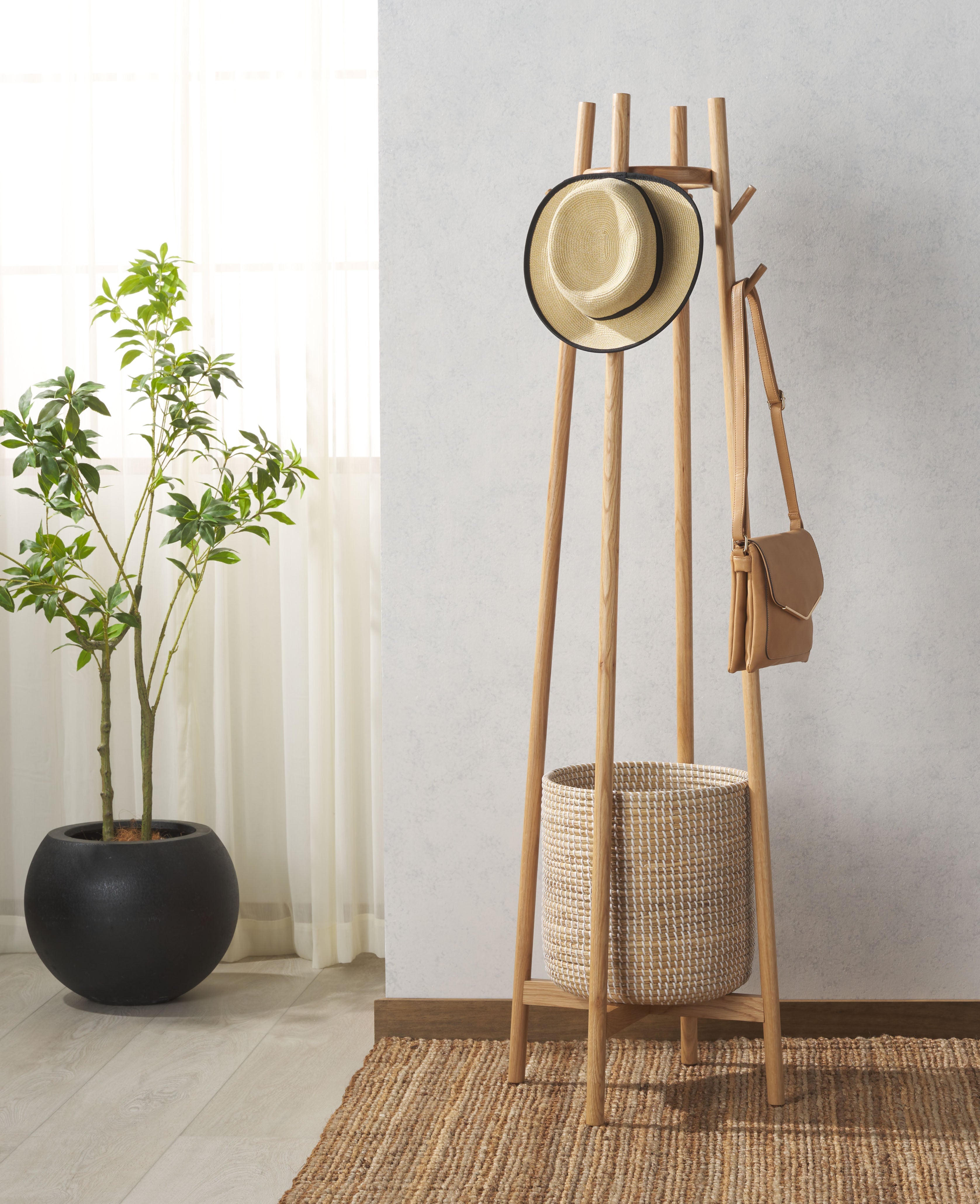 ABELLINA COAT RACK WITH STORAGE BASKET