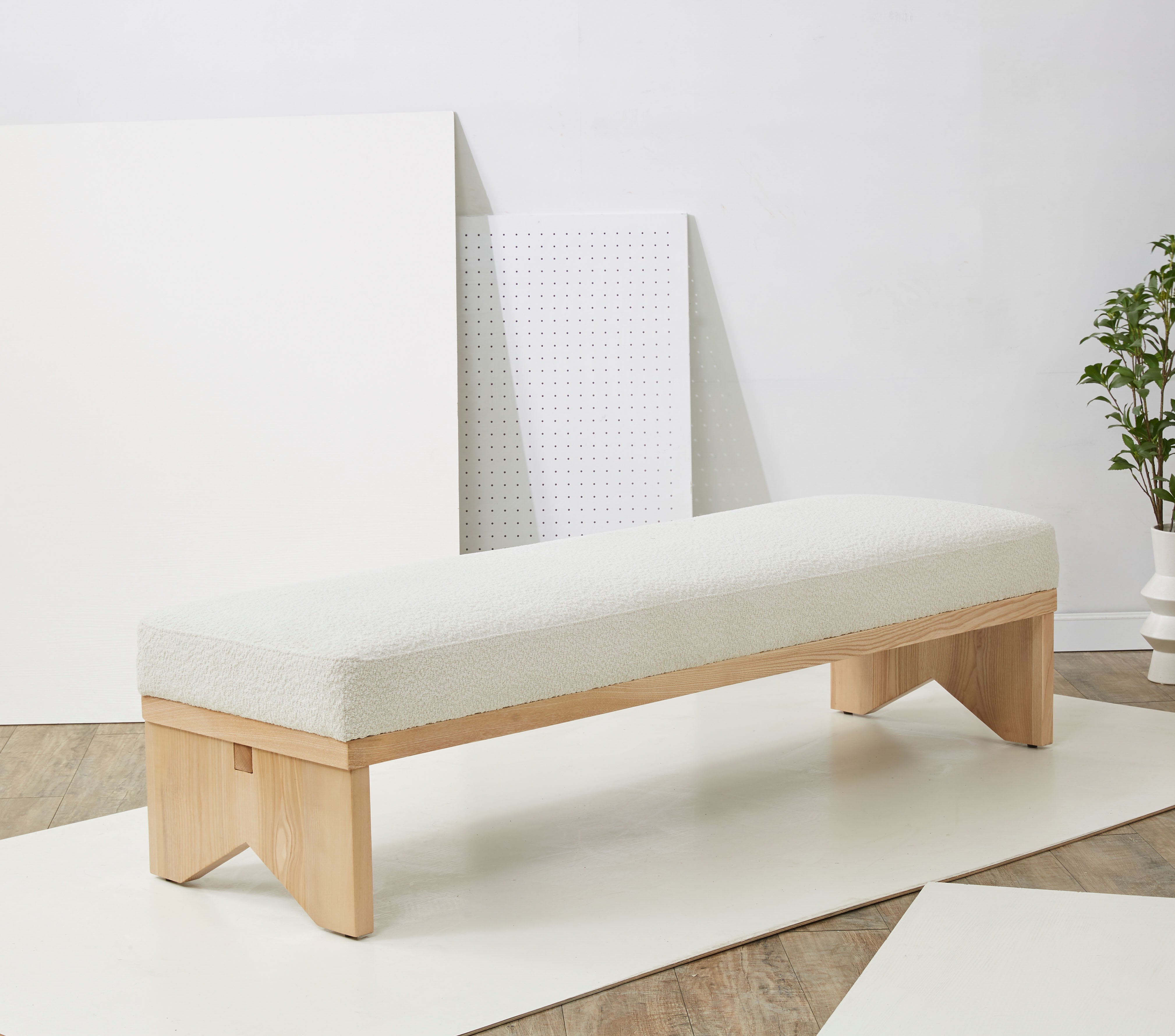 SHARYN BOUCLE & WOOD BENCH